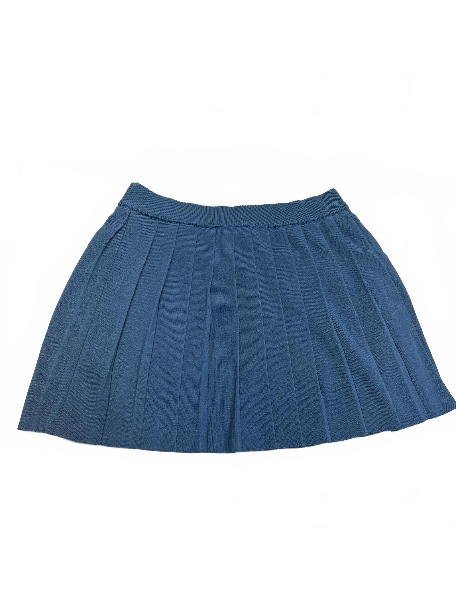 Pleated Mini Skirt Short Liner Denim Blue Size L Viscose Blend Skort Golf Tennis